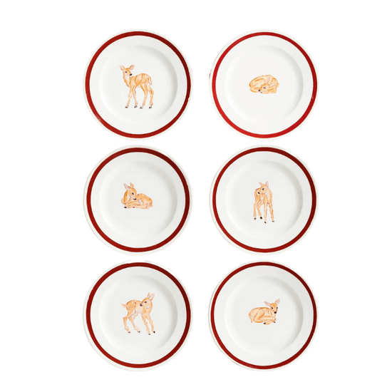 Hand Painted Bambi Set of 6 Plates