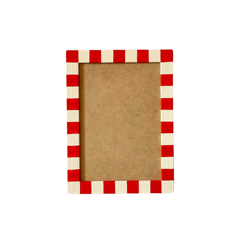 Painted Wood Picture Frame, Tomato & Mayo Skinny Stripes