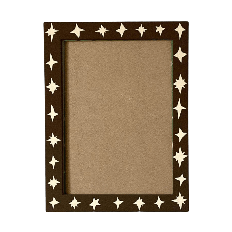 Painted Wood Picture Frame, Brown Wonky Stars