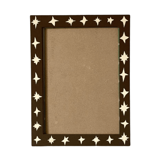 Painted Wood Picture Frame, Brown Wonky Stars