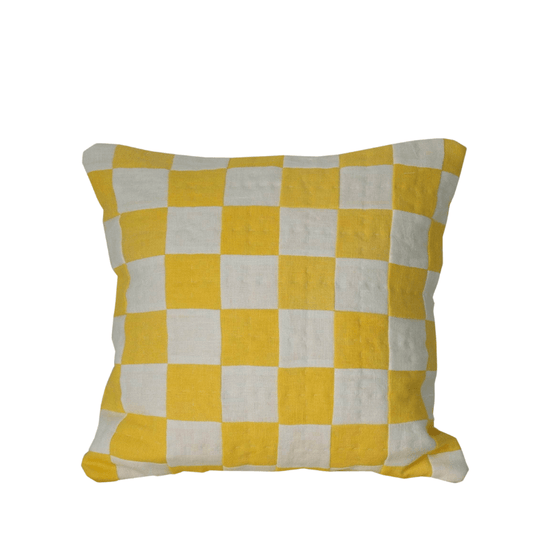 Square Chequered Cushion in Yellow