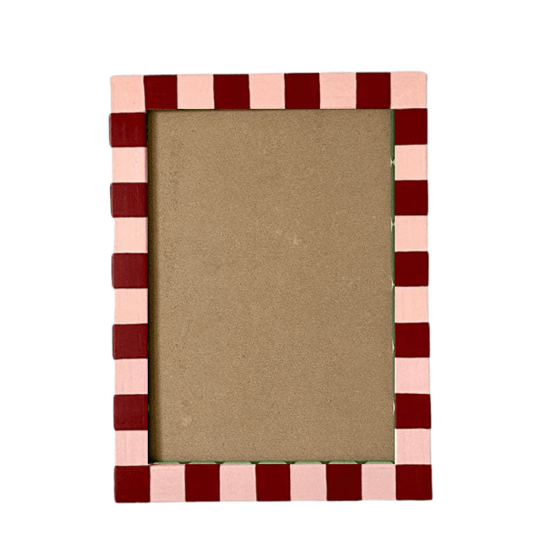 Painted Wood Picture Frame, Brick Rose Skinny Stripes