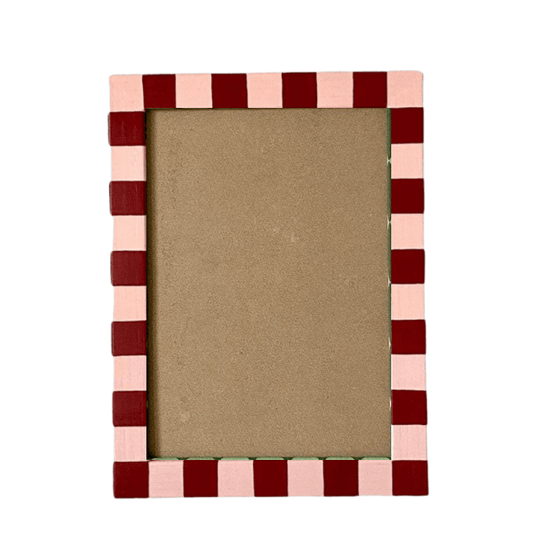 Painted Wood Picture Frame, Brick Rose Skinny Stripes