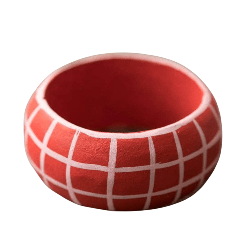 Wooden Check Napkin Holder - Coral