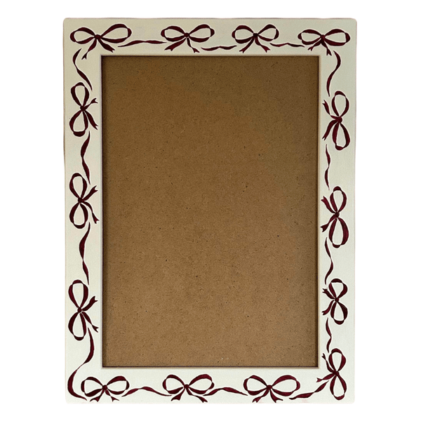 Painted Wood Picture Frame, Burgundy Bows