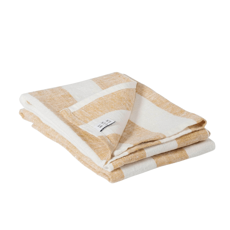 Yellow + White Stripe Linen Kitchen Towels - Set of 2