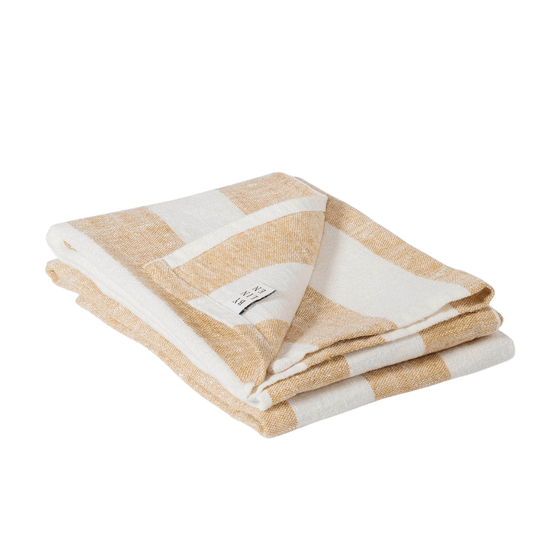 Yellow + White Stripe Linen Kitchen Towels - Set of 2