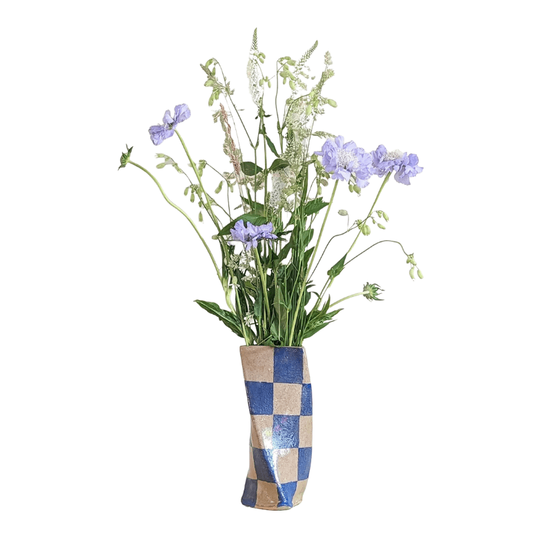 Blue Check Twist Vase