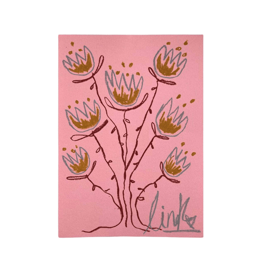 Silver & Gold Flowers on Pink Background | Original Painting A3