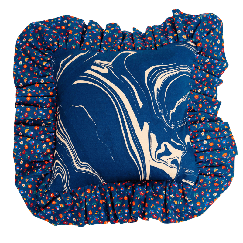 "Frilly Fancy" Cushion in Ultramarine blue