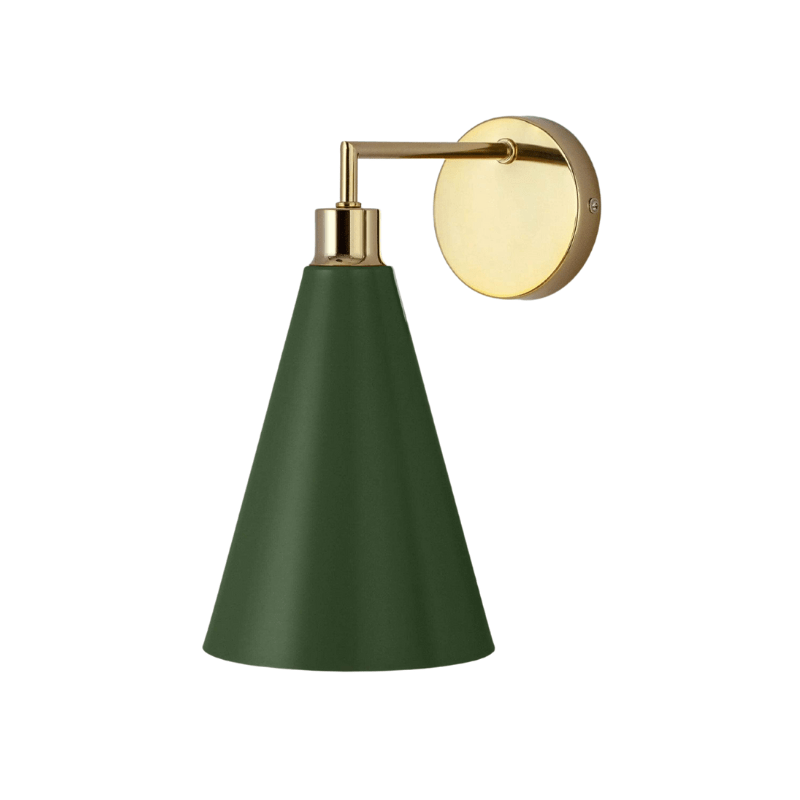 Olive green cone shade wall light