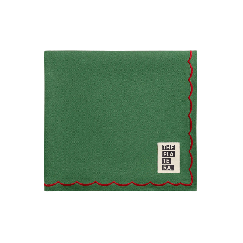 Green Tablecloth With Red Embroidery