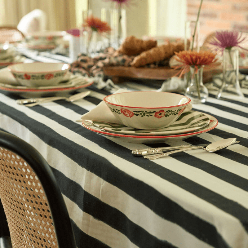 Black Striped Tablecloth - Between Us