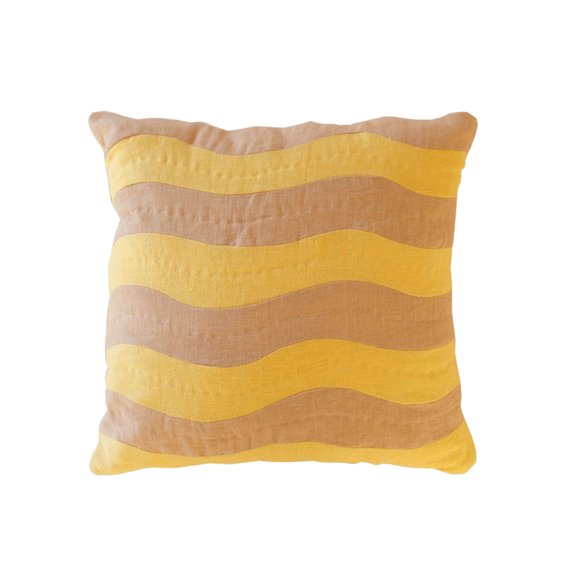 Square Dark Yellow & Beige Waves Cushion