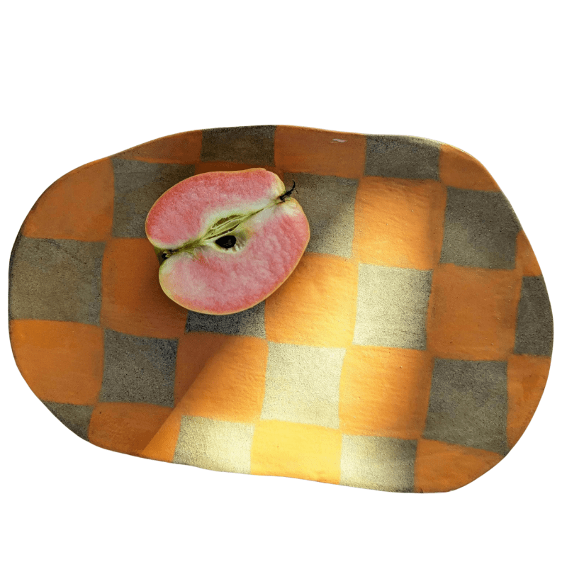Orange Checks Oval Plate