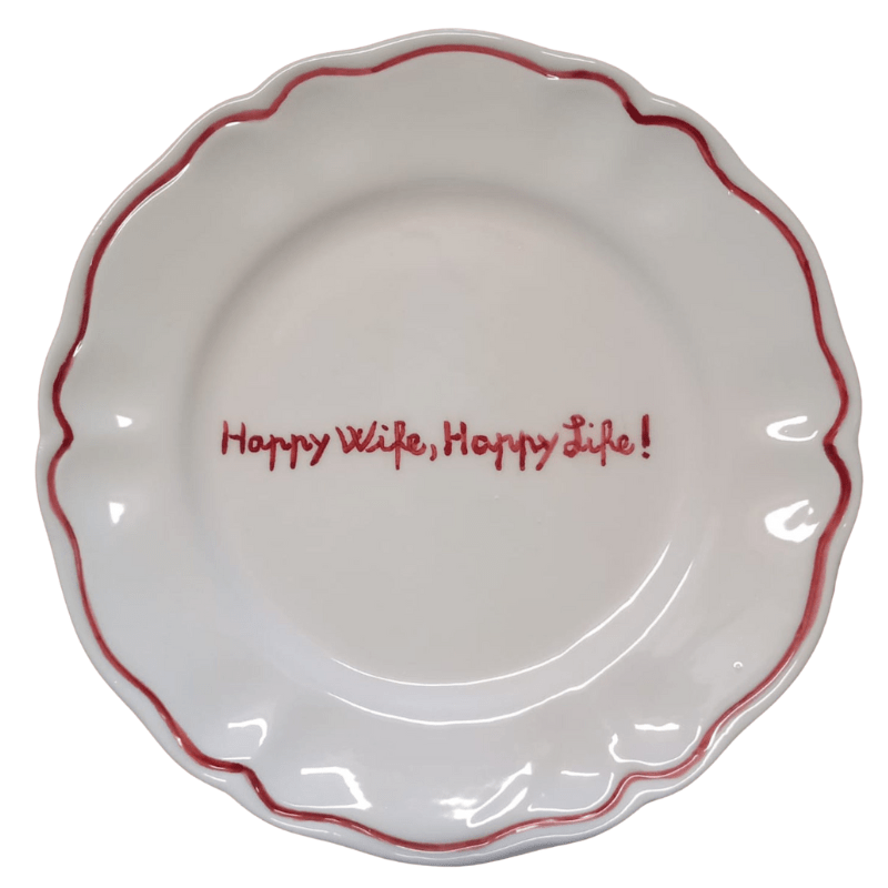 Ceramic "Happy Wife, Happy Life! " Scalloped Plate | Set of 6