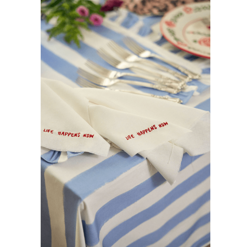 Purple Striped Tablecloth - Between Us
