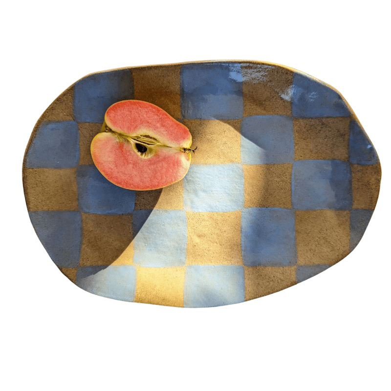 Baby Blue Checks Oval Plate