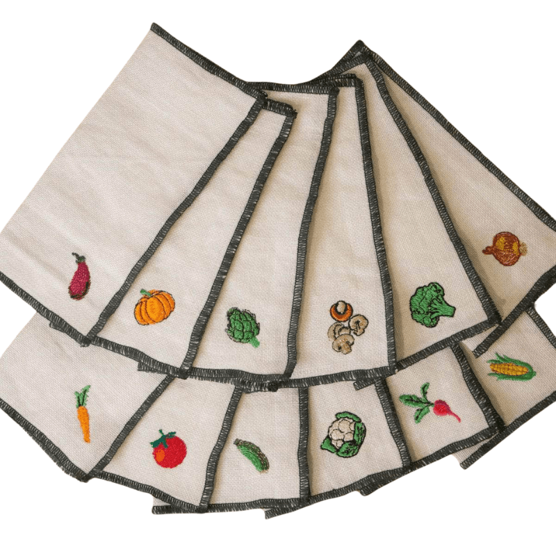 Veggies Linen Cocktail Napkins | Set of 10