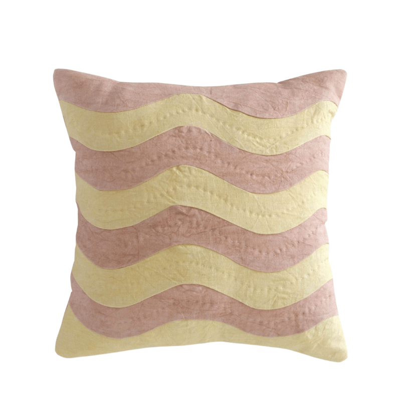 Load image into Gallery viewer, Square Lemon Yellow &amp;amp; Taupe Waves Cushion
