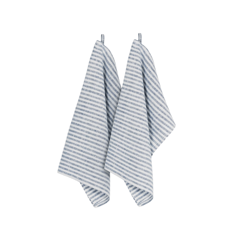 Blue + White Stripe Linen Kitchen Towels - Set of 2