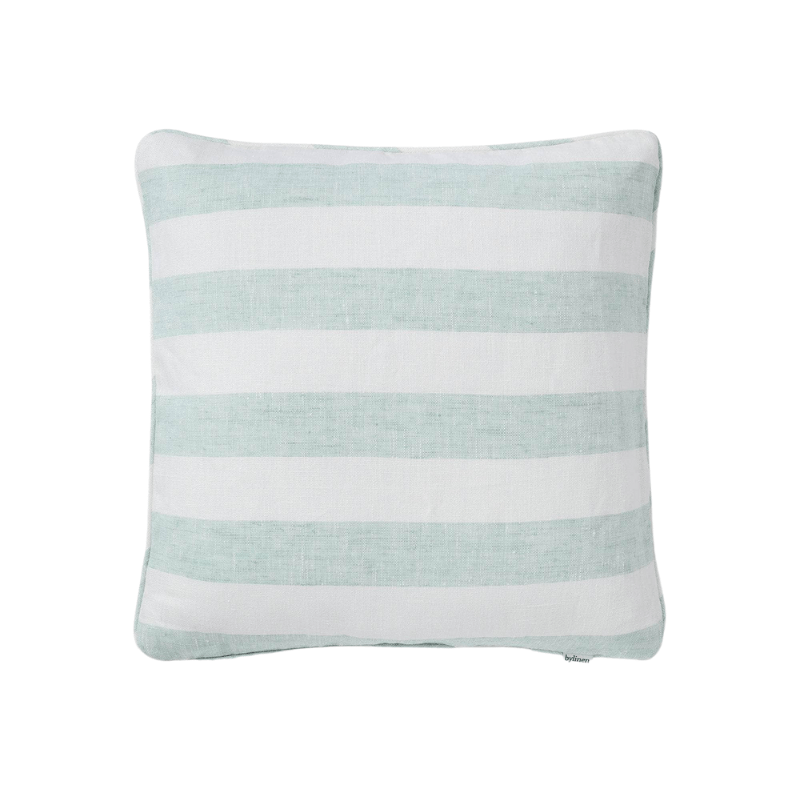 Turquoise + White Striped Linen Cushion