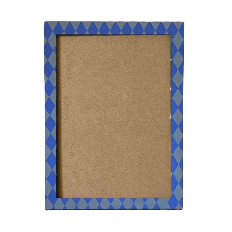 Painted Wood Picture Frame, Blue Harlequin