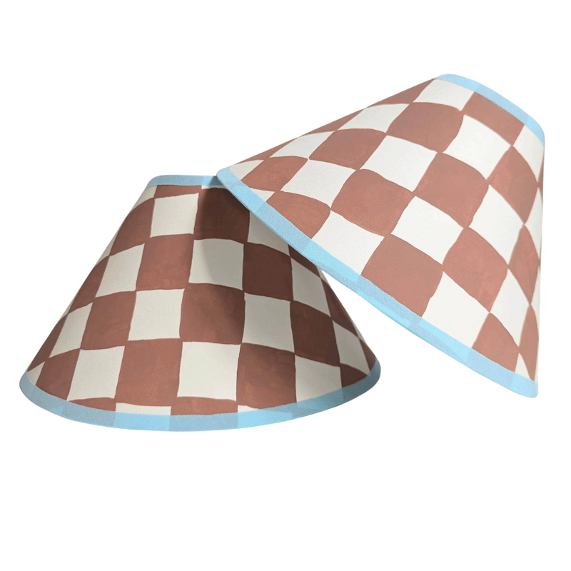 Rust & Blue Checkerboard Hand Painted Lampshade