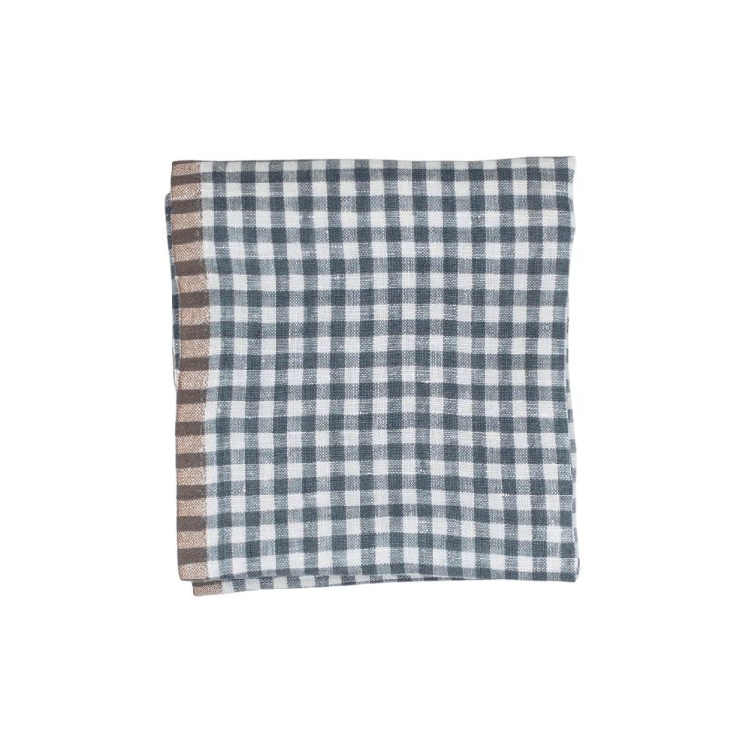 Blue Gingham Linen Kitchen Towel - Set of 2