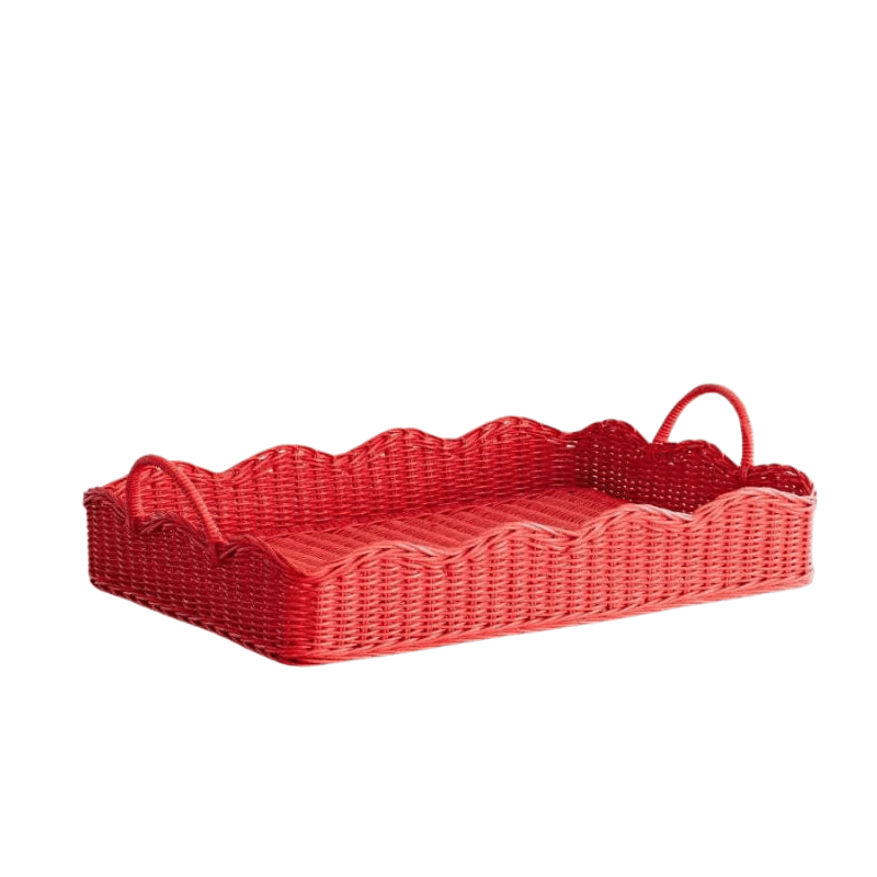 Rattan Scalloped Tray (Red)