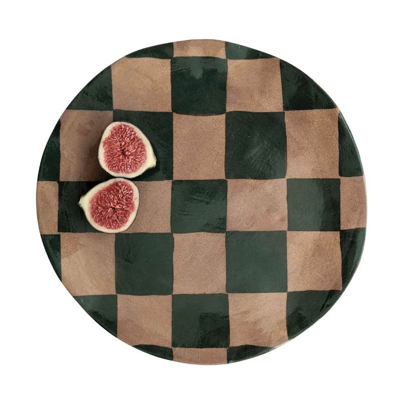 Green Round Check Serving Platter