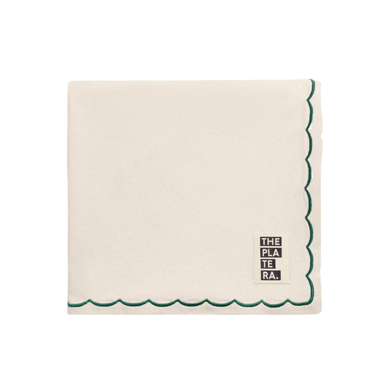 Load image into Gallery viewer, Cotton Beige Tablecloth with Green Embroidery
