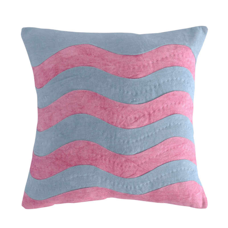 Square Pink & Grey Waves Cushion
