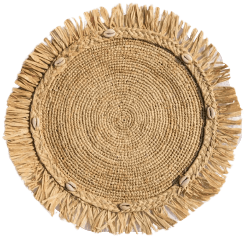 Round Natural Raffia Tabletop With Fringes