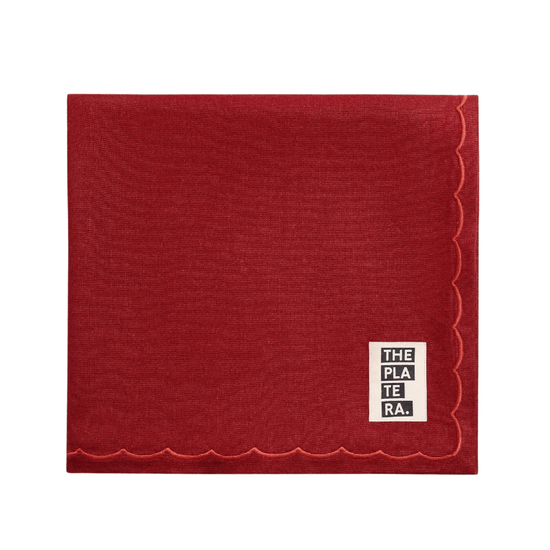 Red Linen Tablecloth with Terracotta Embroidery