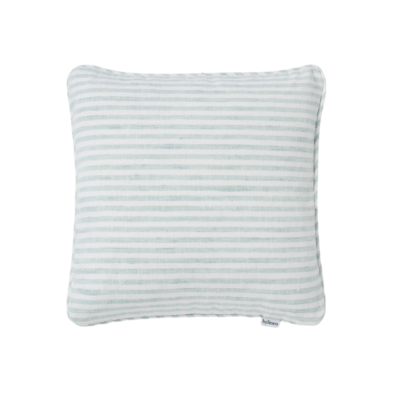 Turquoise + White Striped Linen Cushion