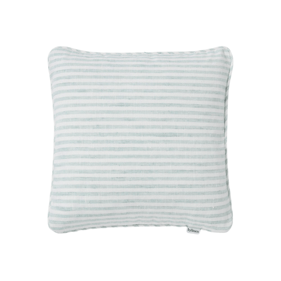 Turquoise + White Striped Linen Cushion