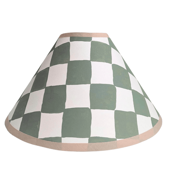 Green & Cream Checkerboard Hand Painted Lampshade
