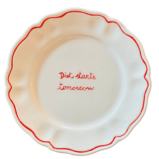 Ceramic "Diet Starts Tomorrow" Scalloped Plate | Set of 6