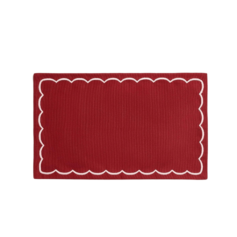 Red and Pink Cotton Placemat with Embroidery