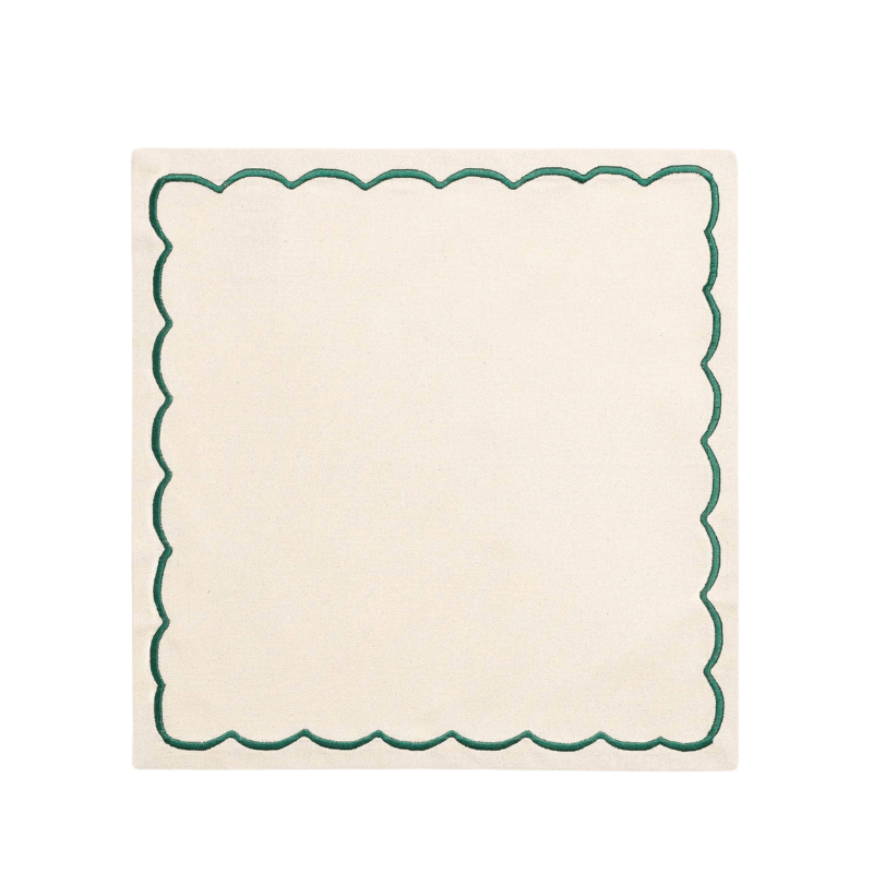 Beige Linen with Green Embroidered Napkins (Set of 2)