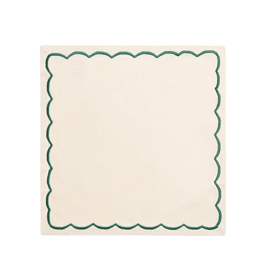 Beige Linen with Green Embroidered Napkins (Set of 2)