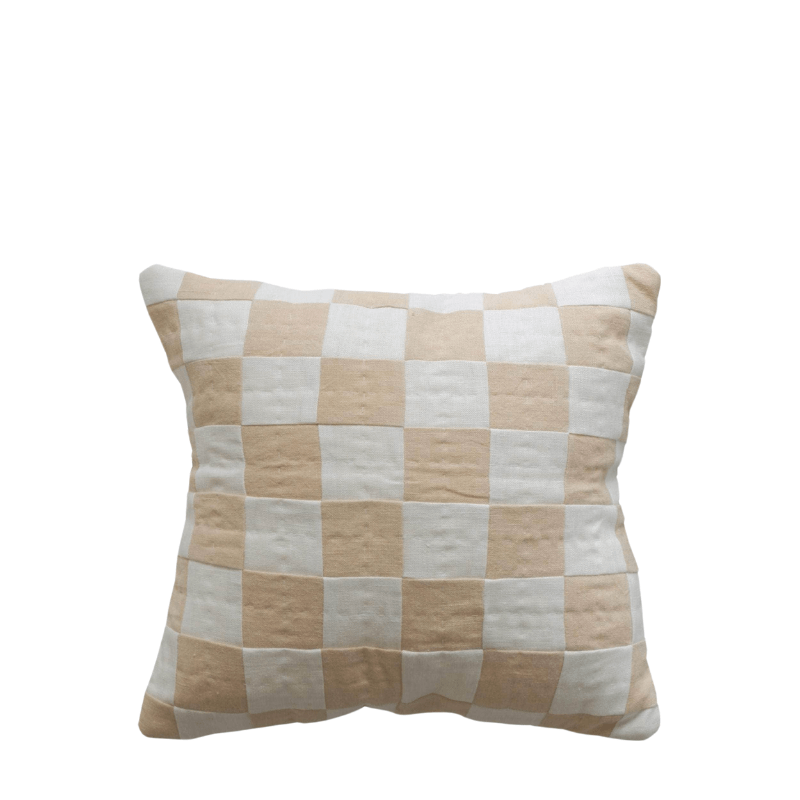 Square Chequered Cushion in Cream