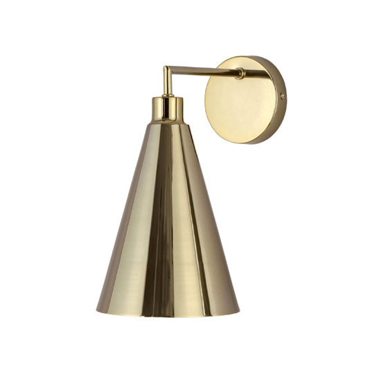 Brass cone shade wall light