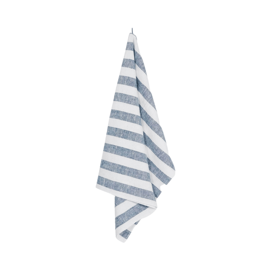 Blue + White Striped Linen Bath Towel