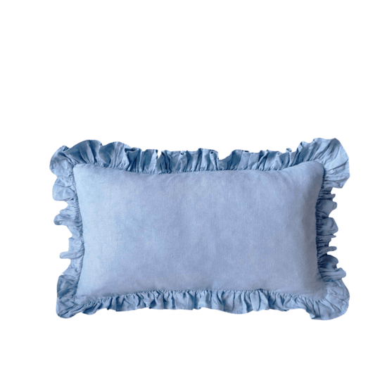 Oblong Ruffles Cushion in Blue