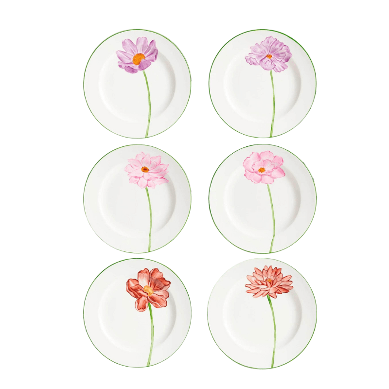 Hand Painted Flower Porcelain Set of 6 Plates