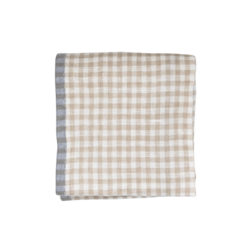 Beige Gingham Linen Kitchen Towels - Set of 2