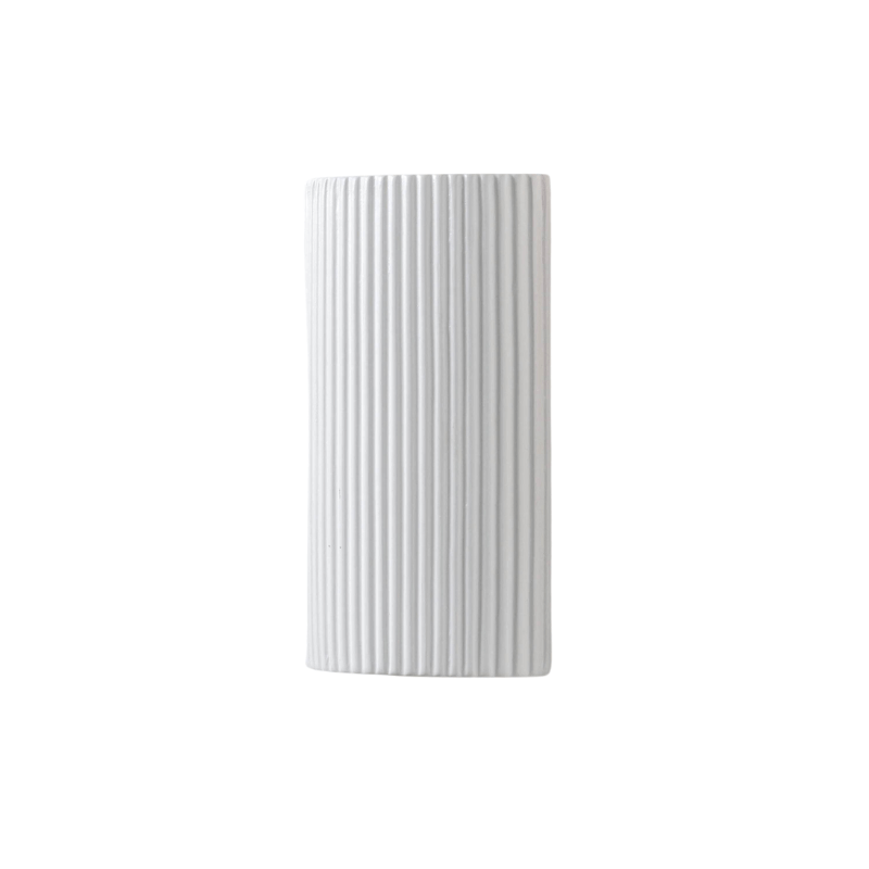 White ribbed ceramic pillar wall light