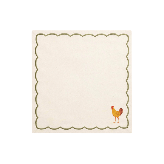 Beige Linen Napkins With Rooster Embroidery ( Set of 2 )